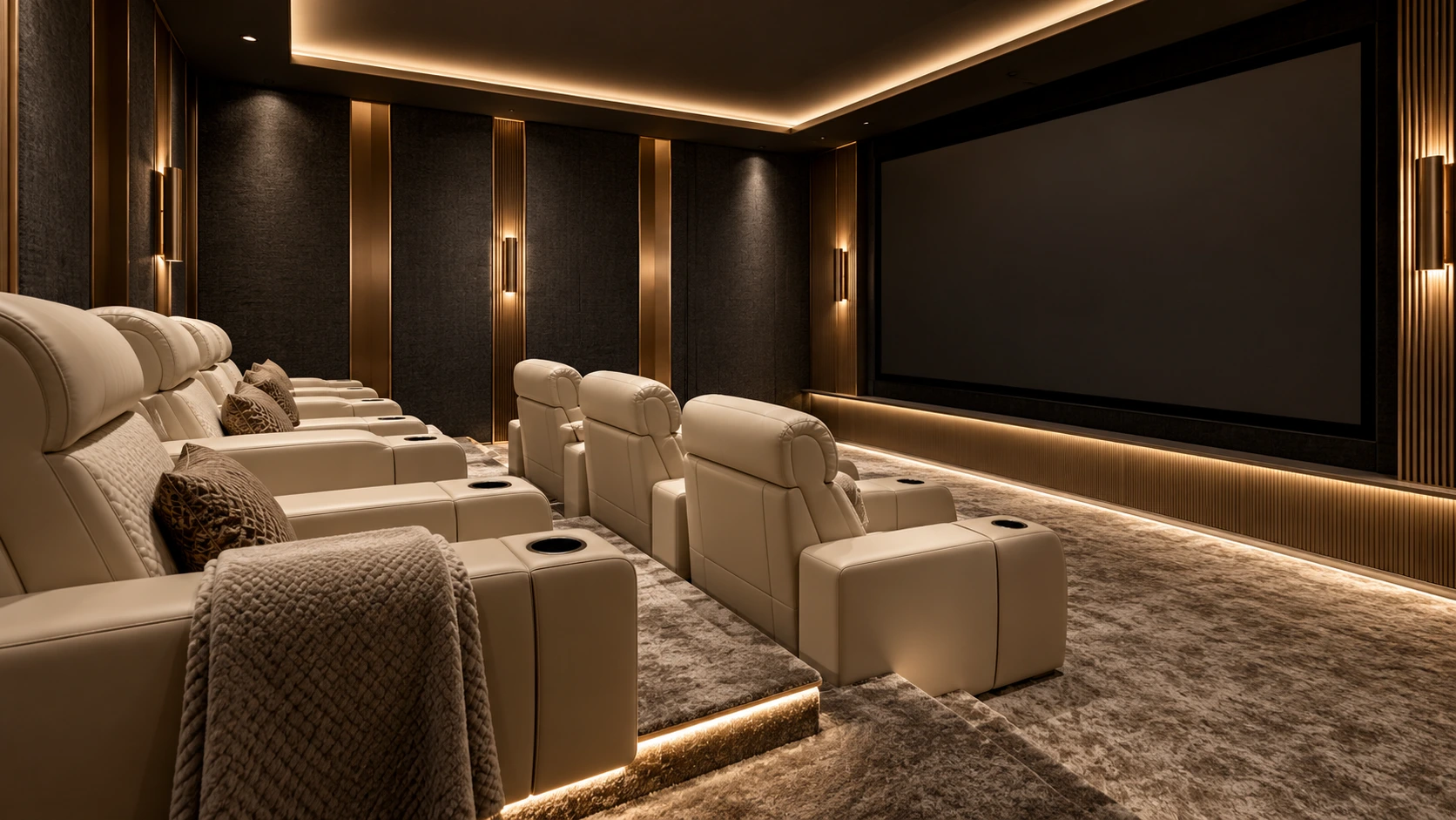 Private cinema with ambient lighting
